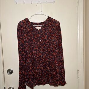 Red and Navy Floral Blouse